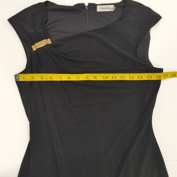 Calvin Klein Black Sheath Dress - Women's Size 6 Knee Length Gold Accent Classic - Picture 13 of 14